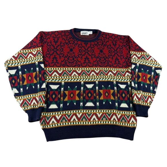 Vintage Trend Basics Men XLT Multi Geometric Aztec Korea Made Acrylic Knit - Picture 1 of 7